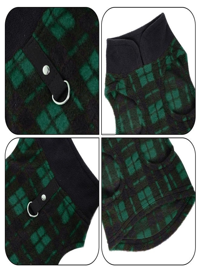 Rbenxia 1 PC Plaid Dog Sweaters with Leash Ring Soft Fleece Vest Dogs Pullover Warm Jacket Pet Dogs Clothes Winter Dog Outfits for Small Puppy Cat Pets (Green and Black, Medium) - Image 3